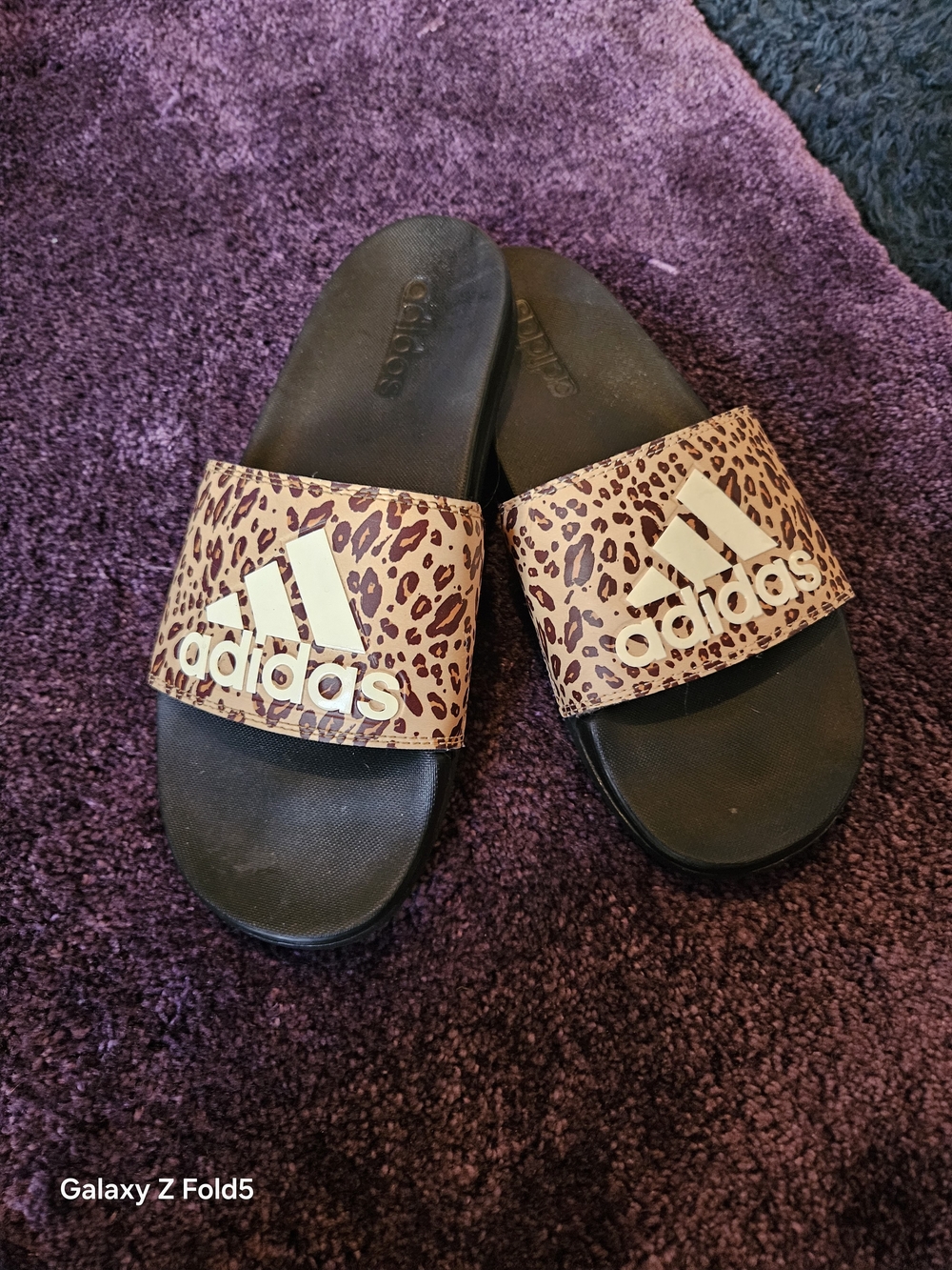 adidas  Leopard Slide Sandals - Black and Tan Worn Once